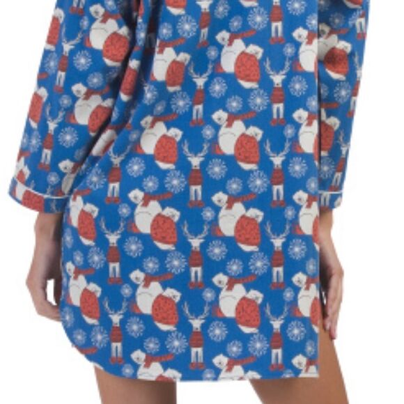 Mahogany Snow Buddies Polar Bears Rain Deer Flannel Sleep Night Shirt - Picture 6 of 6